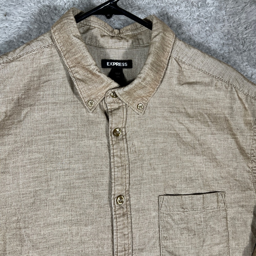 Express Mens XXL Brown Cotton Textured Button Down Shirt